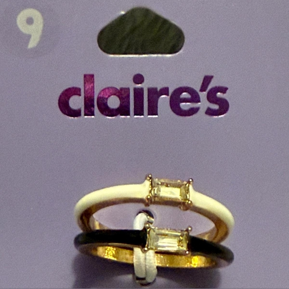 Claire's Gold Tone Black and White Baguette Stackable Rings
